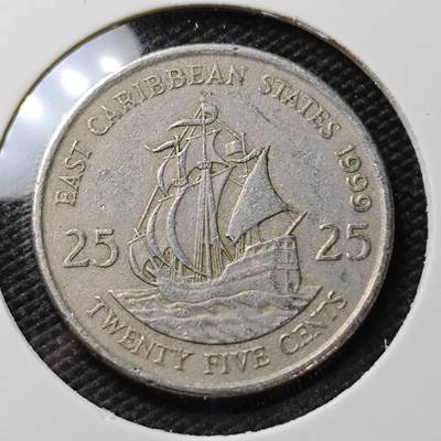 KK钱币收藏小铺 第336场 2月预留时间 周末发货 - 1999东加勒比25分 