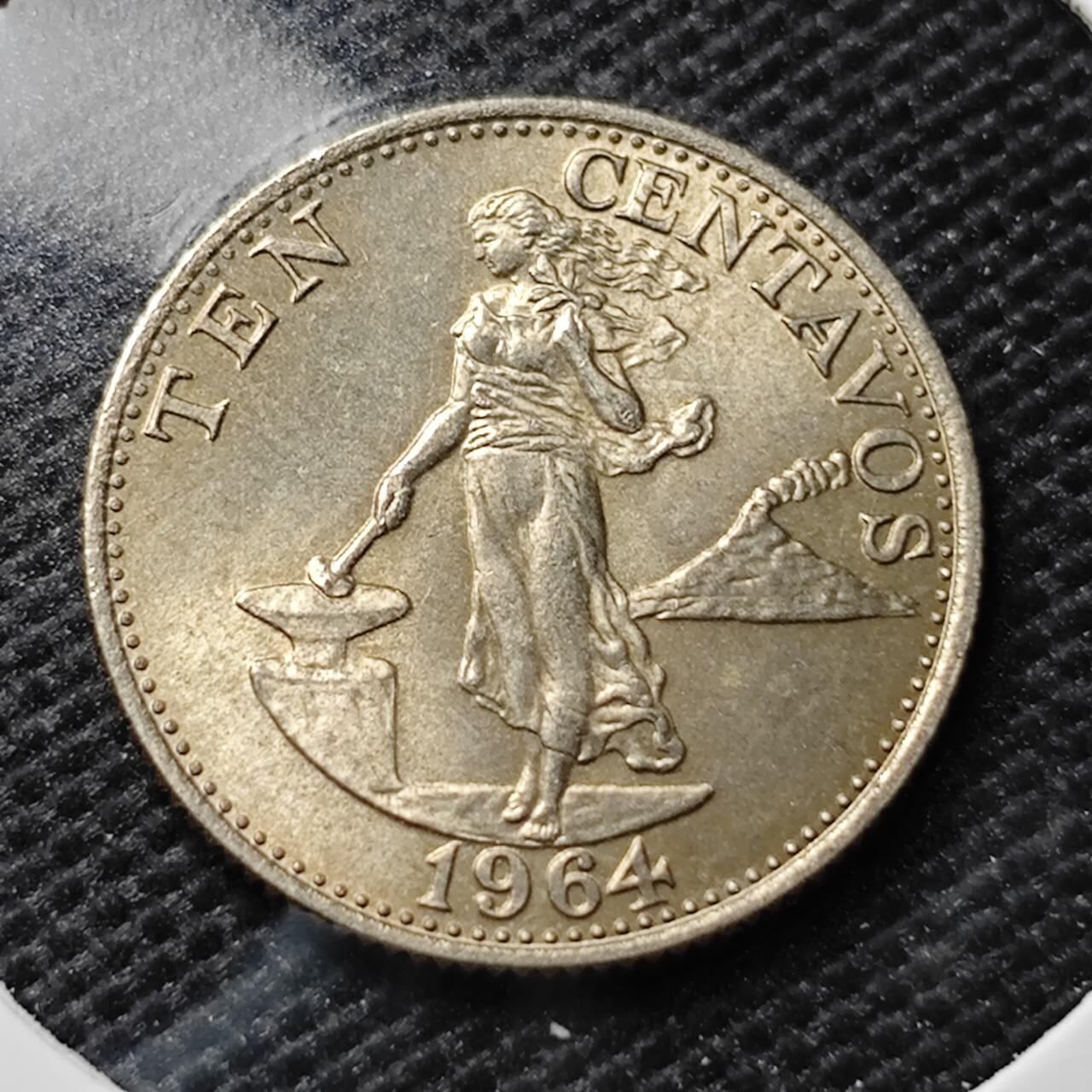KK钱币收藏小铺 第336场 2月预留时间 周末发货 1964菲律宾10分打铁女神 好品