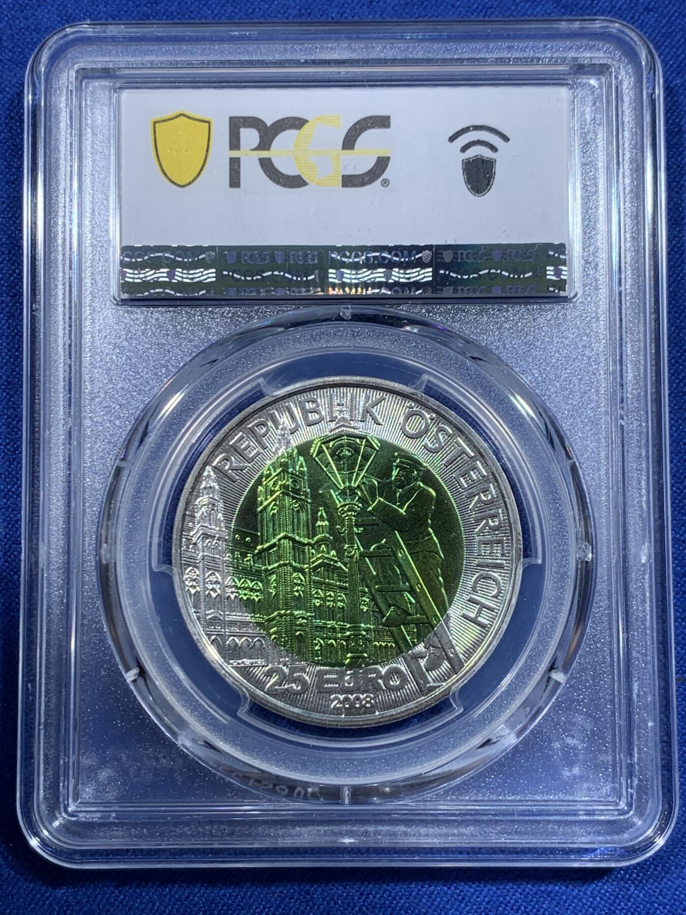 《竞宝斋》第418场 周日，周一，2场连拍 （全场包邮） PCGS MS69 奥地利2008年卡尔·奥尔·冯·韦尔斯巴赫诞辰150周年双金属币 中心铌 环900银 16.5克 34毫米