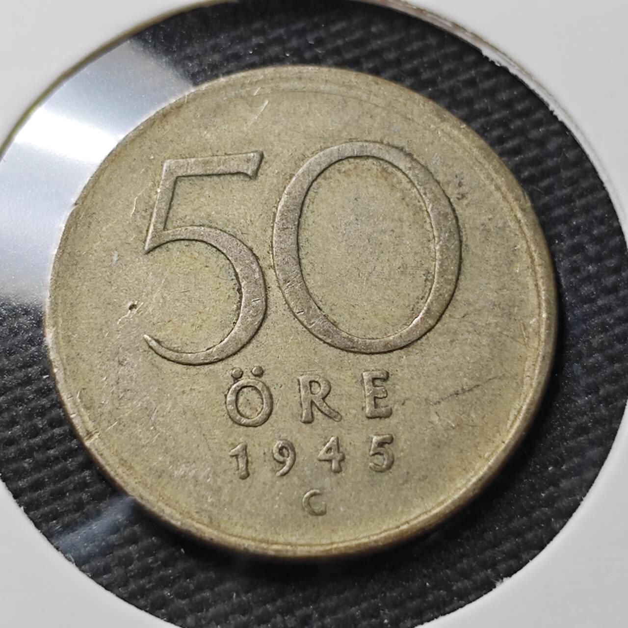 KK钱币收藏小铺 第336场 2月预留时间 周末发货  1945瑞典50欧尔银币