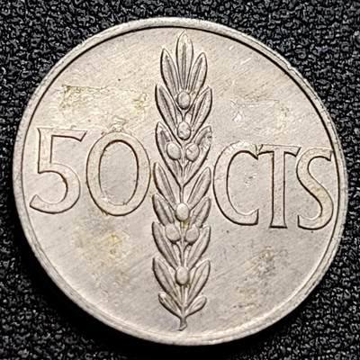 泉币菌-第109场-精品福利场 - 橄榄枝佛朗西斯科 西班牙1966年50分铝制硬币 20.0毫米1.0克