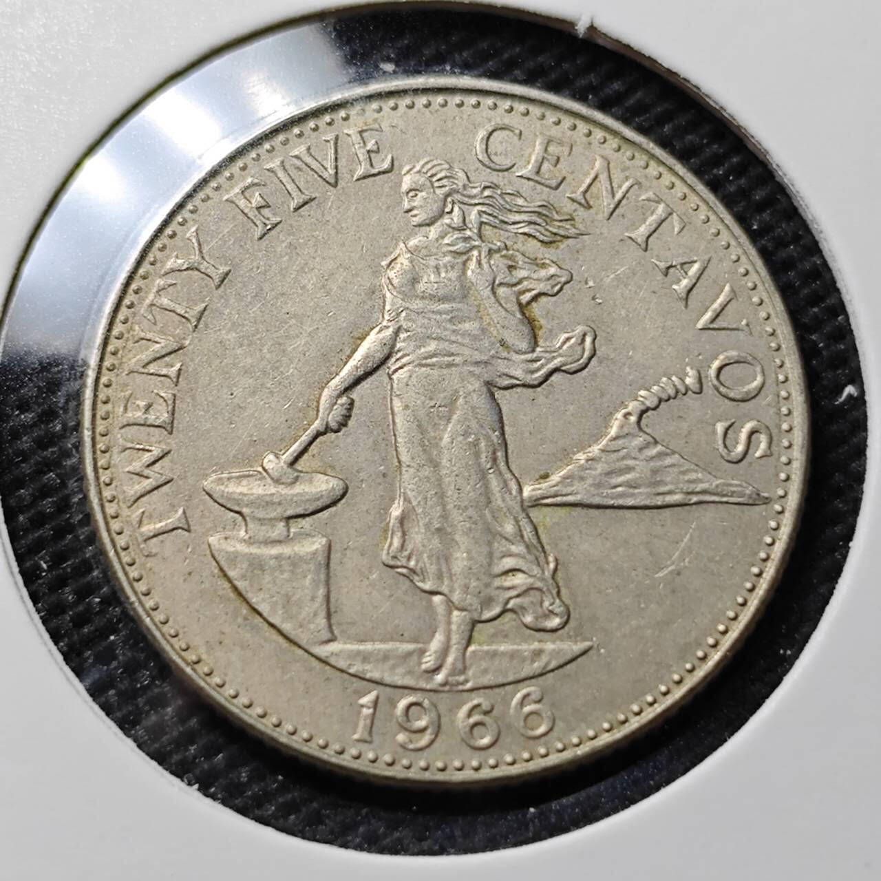 KK钱币收藏小铺 第336场 2月预留时间 周末发货 1966菲律宾25分 打铁女神