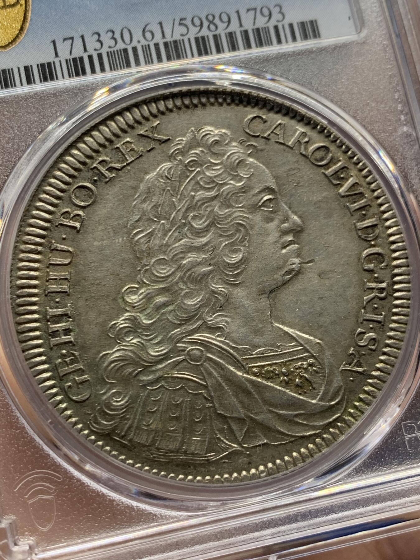 《竞宝斋》第418场 周日，周一，2场连拍 （全场包邮） PCGS MS61 神圣罗马帝国-奥地利1736年卡尔六世1泰勒大银币 深打光亮 确实有低评了 状态见图