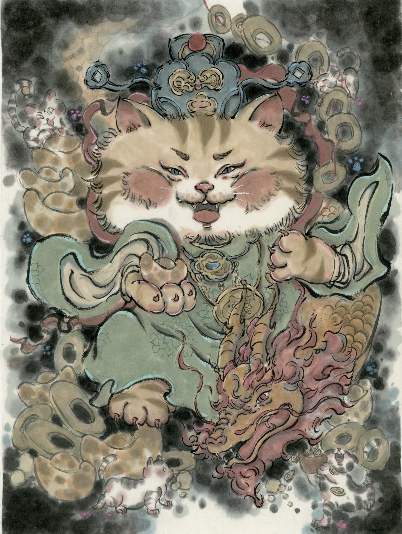 白泽拍卖卡牌手绘专场第24期（持续征集ING，白露暧秋色，月明清漏中） 2025 曾令羽手绘画 招财猫 尺寸：19cm*25.5cm