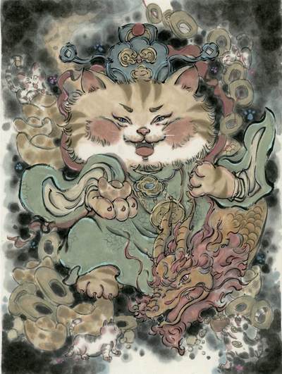 白泽拍卖卡牌手绘专场第24期（持续征集ING，白露暧秋色，月明清漏中） - 2025 曾令羽手绘画 招财猫 尺寸：19cm*25.5cm