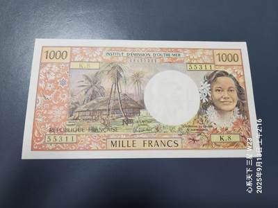 9月14号晚上8点 外国纸币自动截拍第28场 - 大溪地1000法郎 新品