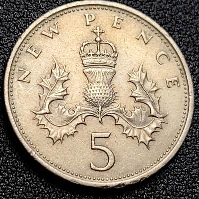 泉币菌-第109场-精品福利场 - 早期老版 1969年英国大5便士镍币 皇冠蓟草 23mm 