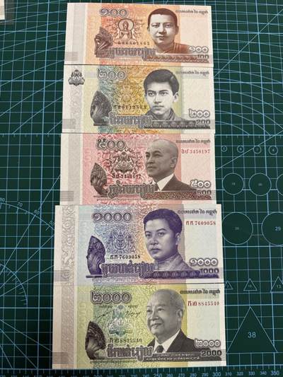 【炜奕收藏】，第四十四期 - 柬埔寨100-2000瑞尔，UNC品相，包含多张无47