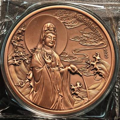 【德藏】世界币章拍卖第146期（拍品征集中~欢迎藏友联系） - 2020年 萨摩亚观音菩萨1\2元双面弧形高浮雕仿古铜币 原盒 原证书 直径：60mm；重：155g