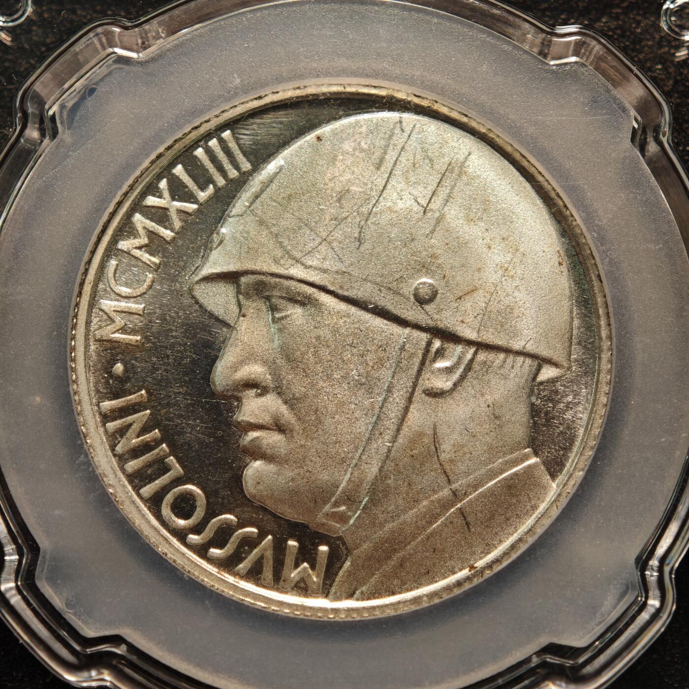【德藏】世界币章拍卖第146期（拍品征集中~欢迎藏友联系） 1943年 意大利20里拉银币 信泰 MS64 十足原光