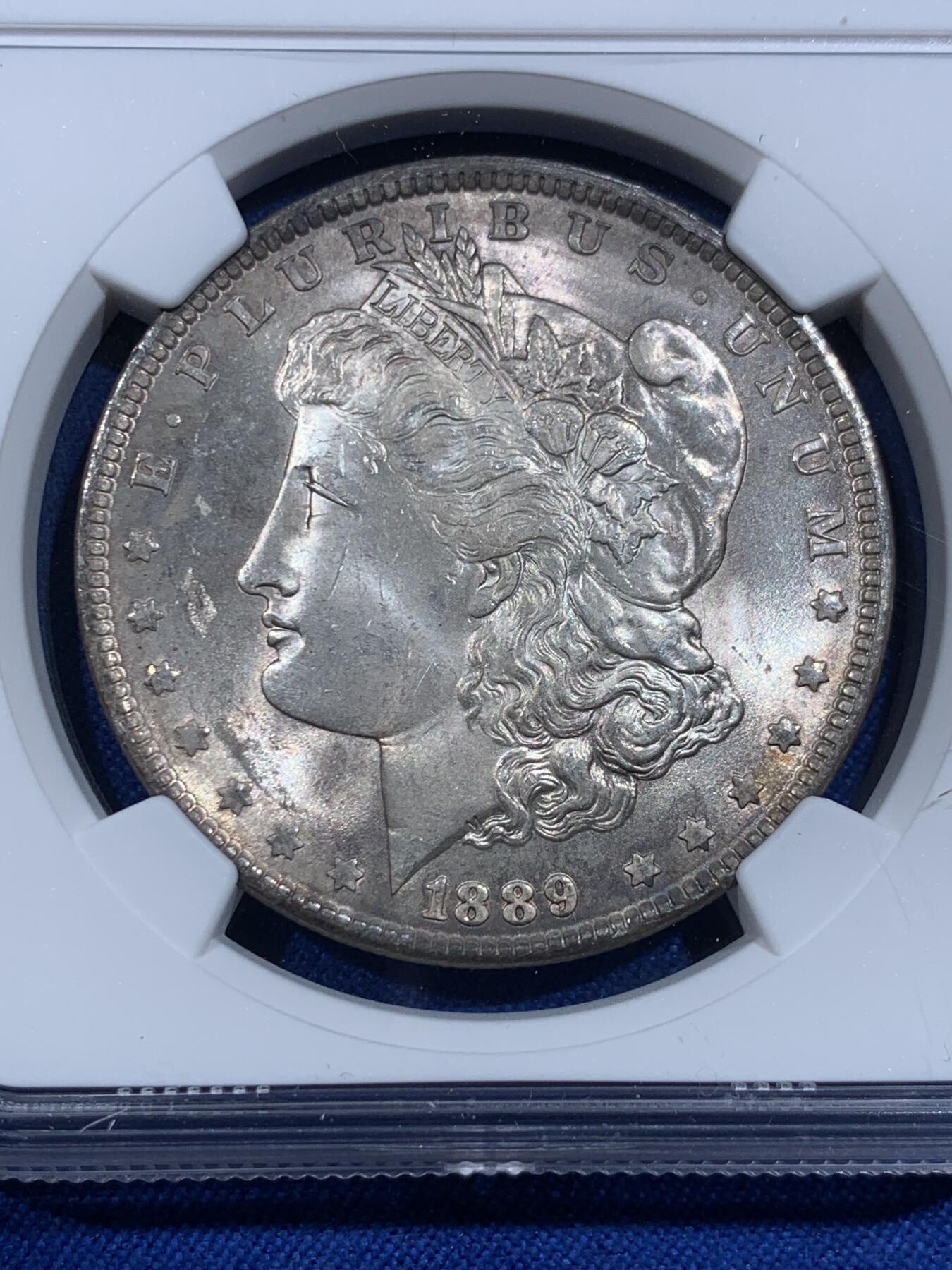 《竞宝斋》第418场 周日，周一，2场连拍 （全场包邮） NGC MS62 美国1889年摩根1美元银币 经典美国品种 稳定升值 抗通胀利器