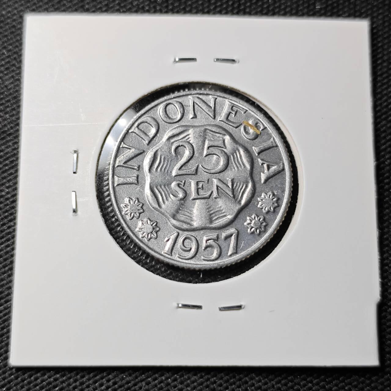 KK钱币收藏小铺 第337场 2月预留时间 周末发货 1957印度尼西亚25仙 好品