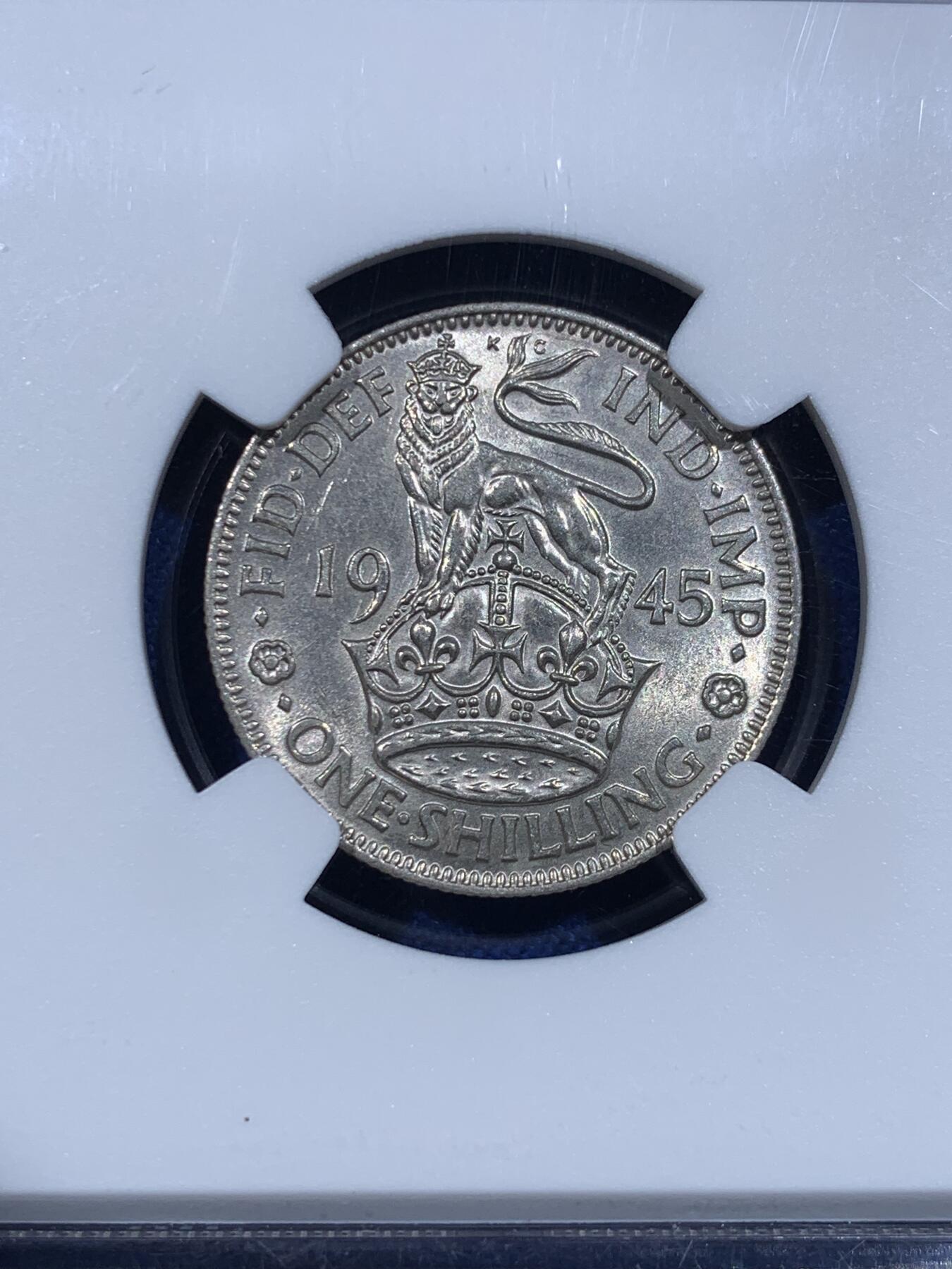 《竞宝斋》第418场 周日，周一，2场连拍 （全场包邮） NGC AUD 英国1945年1先令 银币
