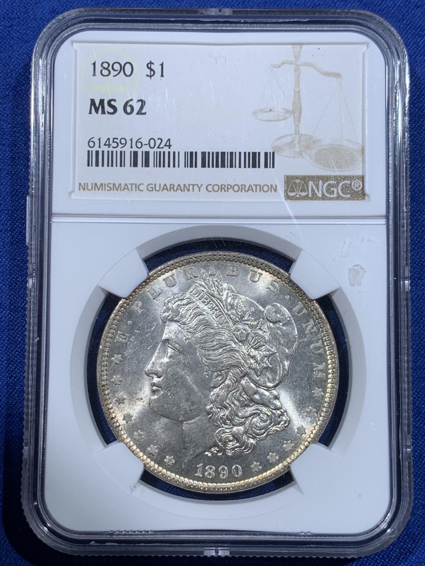 《竞宝斋》第418场 周日，周一，2场连拍 （全场包邮） NGC MS62 美国1890年摩根1美元银币