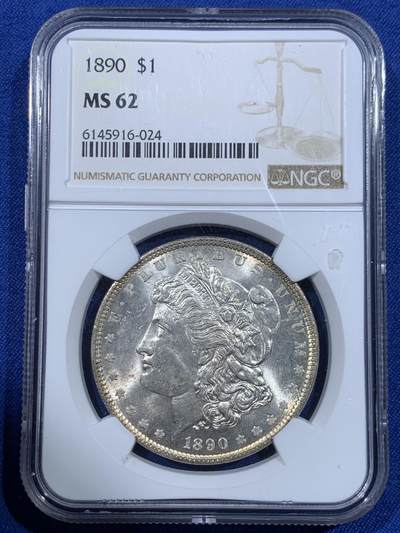 《竞宝斋》第418场 周日，周一，2场连拍 （全场包邮） - NGC MS62 美国1890年摩根1美元银币