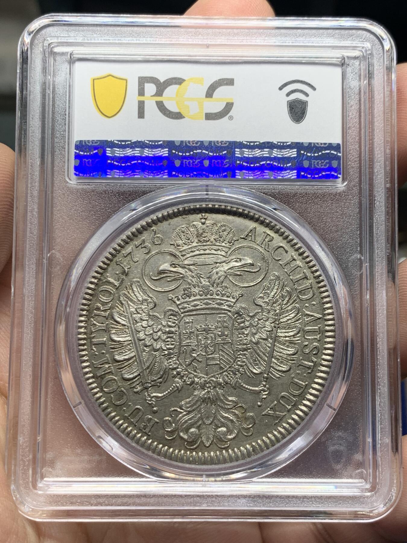 《竞宝斋》第418场 周日，周一，2场连拍 （全场包邮） PCGS MS61 神圣罗马帝国-奥地利1736年卡尔六世1泰勒大银币 深打光亮 确实有低评了 状态见图