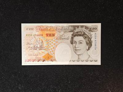 英国 1993年 E序 初版 10英镑 纸币 全新UNC 号码含4 - 英国 1993年 E序 初版 10英镑 纸币 全新UNC 号码含4