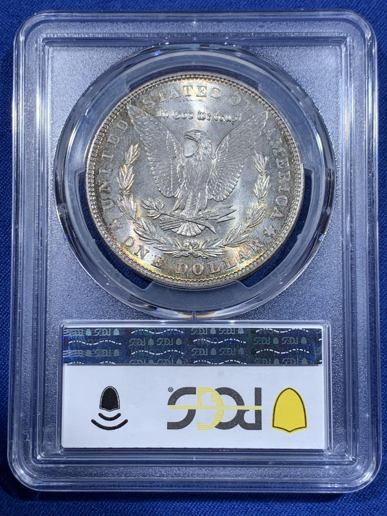 《竞宝斋》第418场 周日，周一，2场连拍 （全场包邮） PCGS MS64 美国 1903年 1美元 摩根银币 后期少年 带点环彩 状态不错