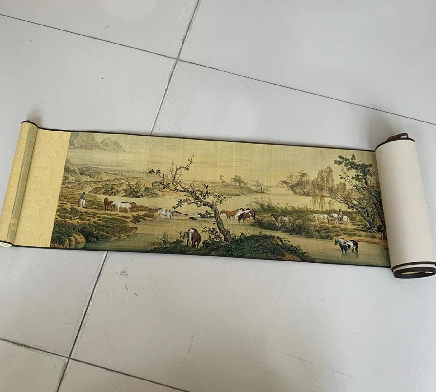 古玩杂相专场（2） 郎世宁百骏图卷轴手卷 23*210cm