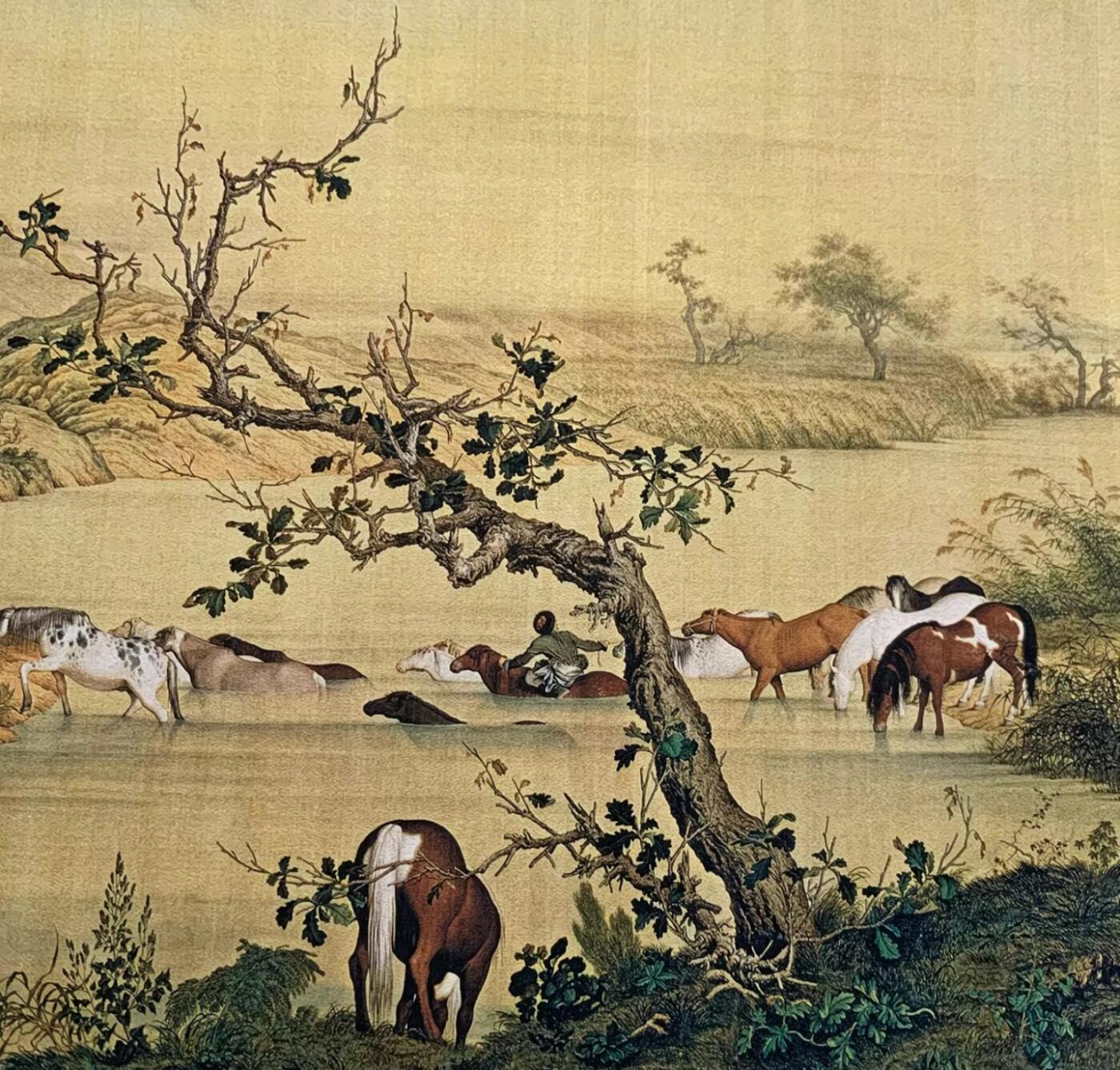 古玩杂相专场（2） 郎世宁百骏图卷轴手卷 23*210cm