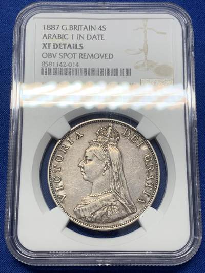 《竞宝斋》第418场 周日，周一，2场连拍 （全场包邮） - NGC XFD 英国1887年维多利亚高冠双弗洛林4S银币