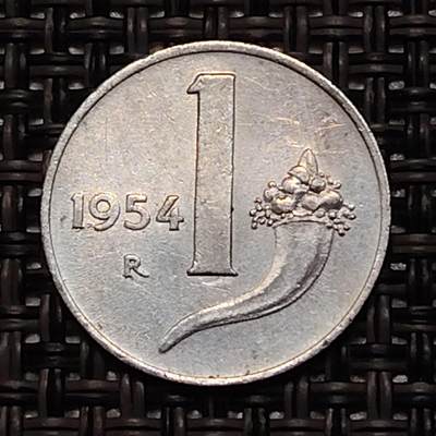 布加迪🐬～世界钱币(上海)🌾第 243 期 /  各国套币和散币 - 意大利🇮🇹 1954年 1里拉铝币
