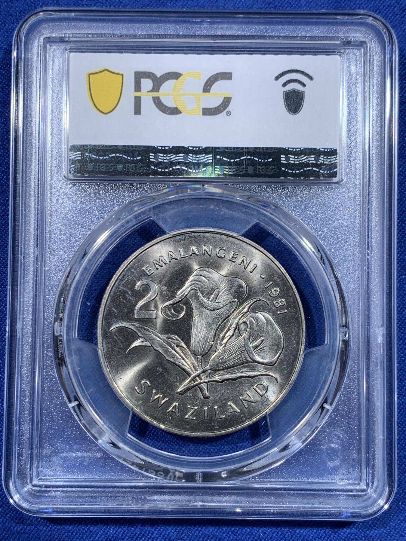 《竞宝斋》第418场 周日，周一，2场连拍 （全场包邮） PCGS MS66 斯威士兰1981年2里兰吉尼纪念币 发行量仅5万 少见！亚军分 更高分只有一枚