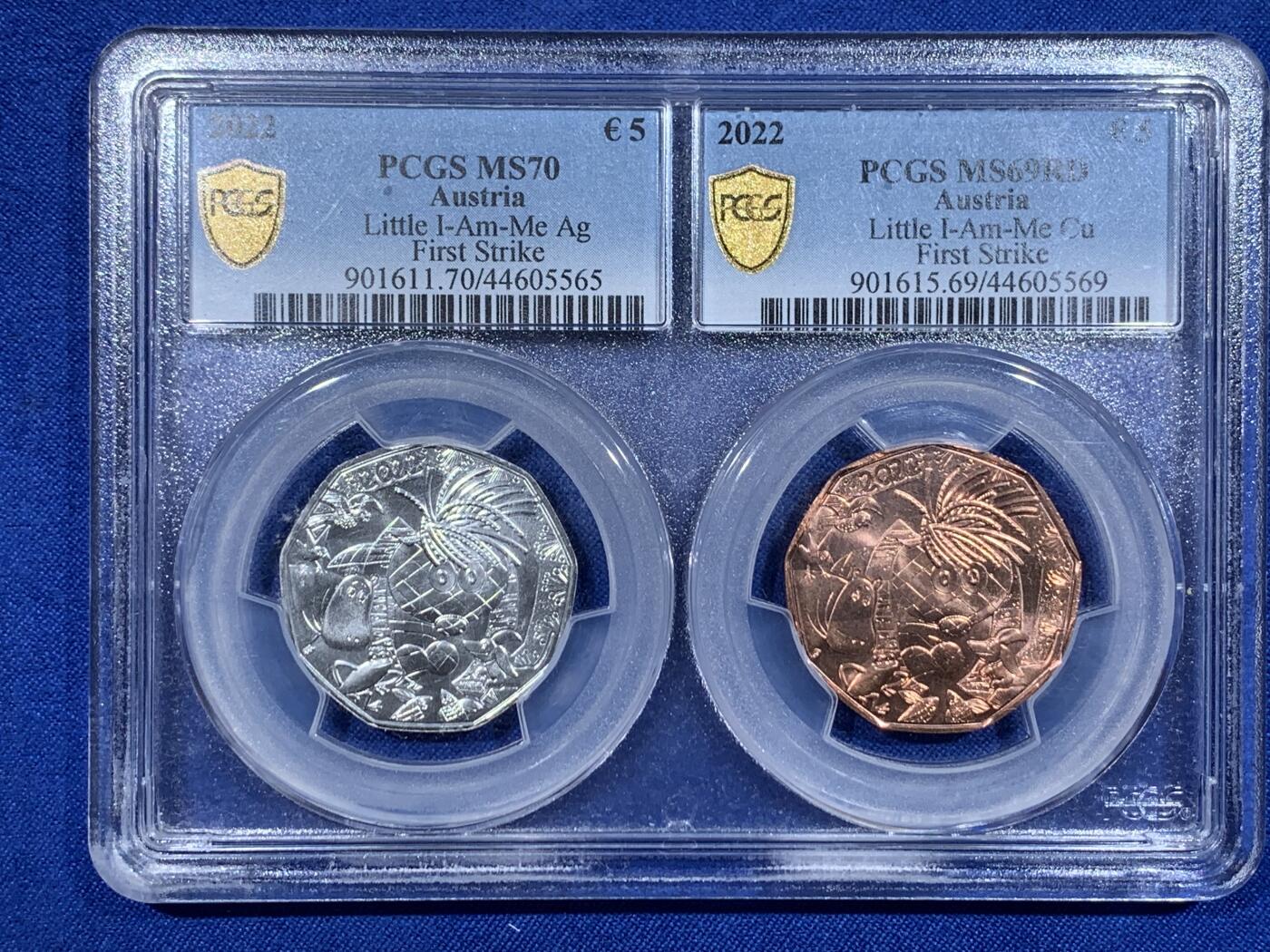 《竞宝斋》第418场 周日，周一，2场连拍 （全场包邮） 银币 铜币套装 PCGS MS70/MS69RD 奥地利2022年《小小的我就是我》出版50周年九边形5欧银币/铜币