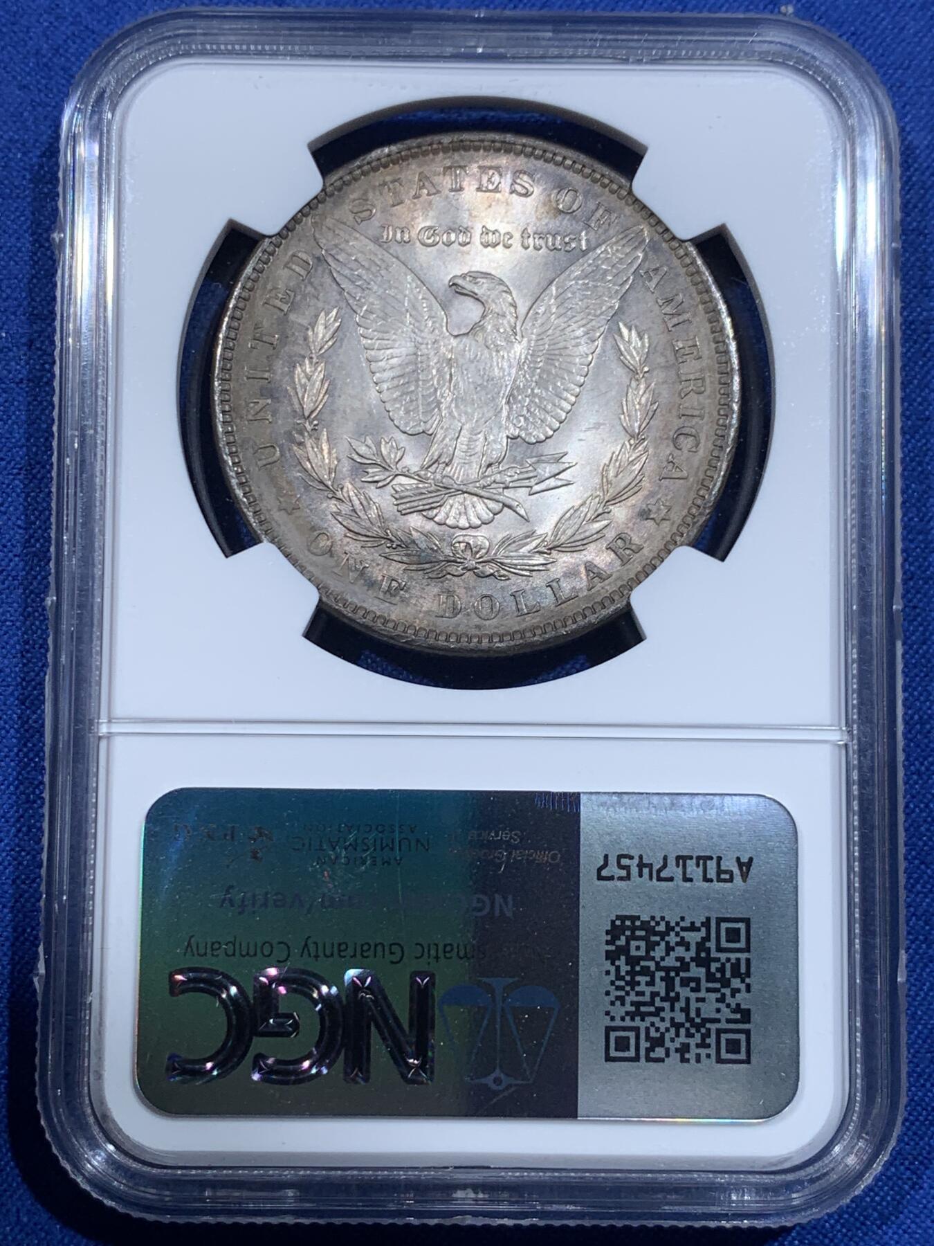 《竞宝斋》第418场 周日，周一，2场连拍 （全场包邮） NGC MS62 美国1889年摩根1美元银币 经典美国品种 稳定升值 抗通胀利器