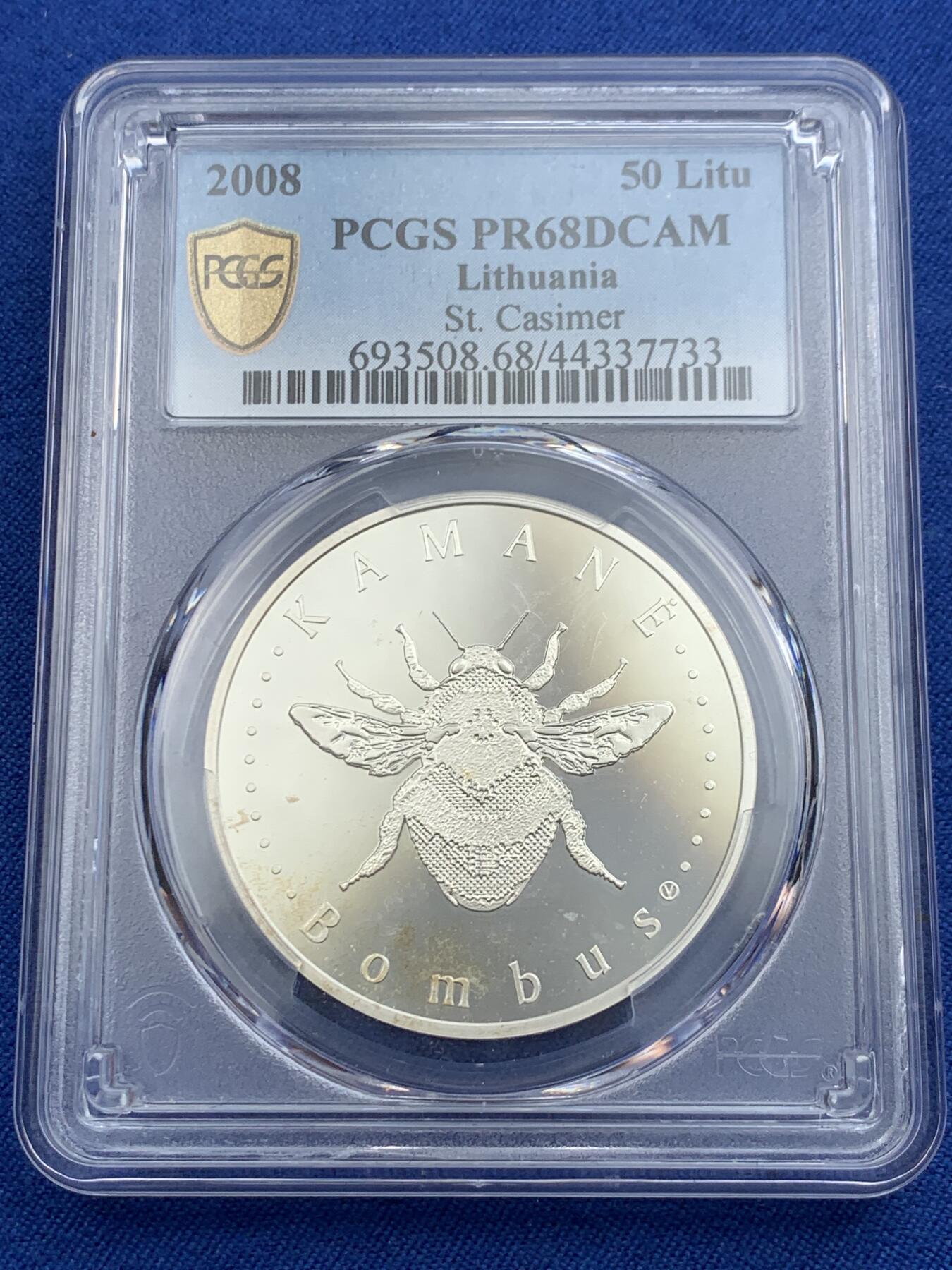 《竞宝斋》第418场 周日，周一，2场连拍 （全场包邮） PCGS PR68DCAM 立陶宛2008年大黄蜂50立特银币 925银 28.28克