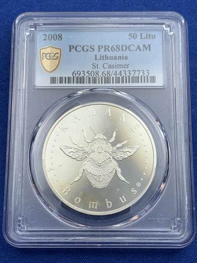《竞宝斋》第418场 周日，周一，2场连拍 （全场包邮） - PCGS PR68DCAM 立陶宛2008年大黄蜂50立特银币 925银 28.28克