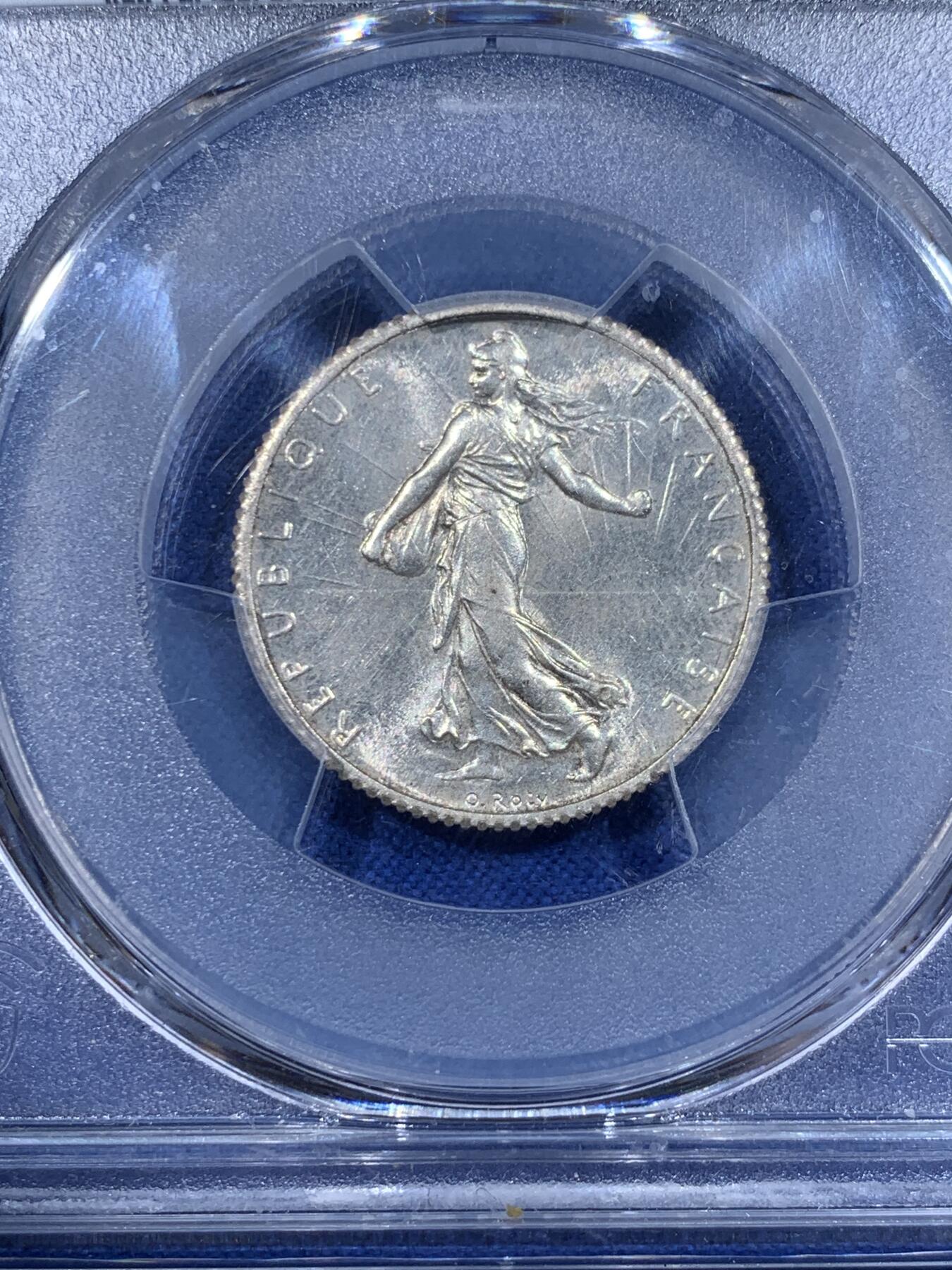 《竞宝斋》第418场 周日，周一，2场连拍 （全场包邮） PCGS MS63 法国1917年播种女神1法郎银币