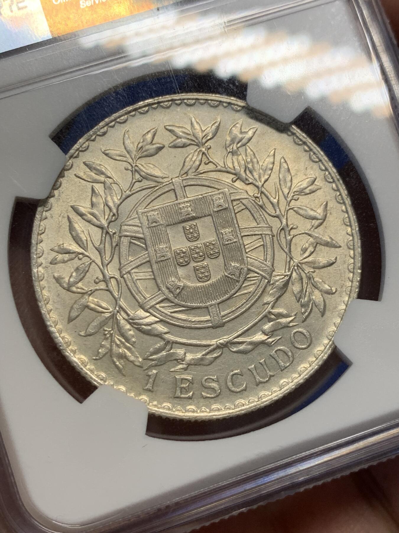 《竞宝斋》第418场 周日，周一，2场连拍 （全场包邮） NGC UNCD 葡萄牙1916年女神1埃斯库多大银币 状态佳