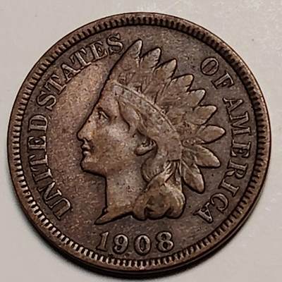 布加迪🐬～世界钱币(上海)🌾第 243 期 /  各国套币和散币 - 美国🇺🇸 1908年 1分 印第安人头像