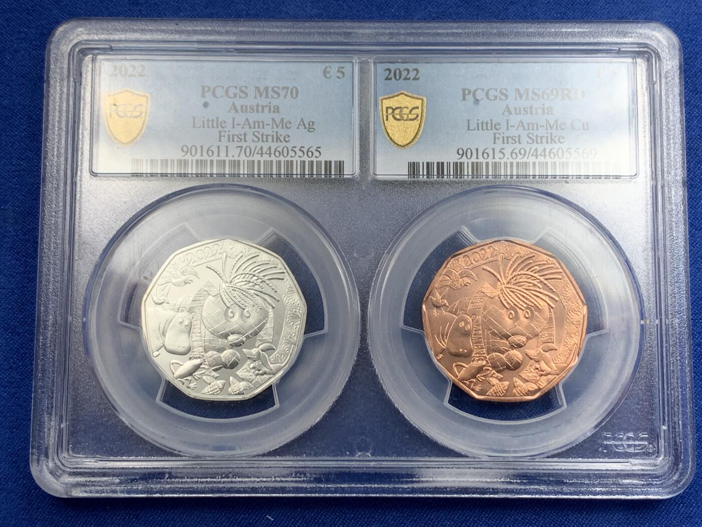《竞宝斋》第418场 周日，周一，2场连拍 （全场包邮） 银币 铜币套装 PCGS MS70/MS69RD 奥地利2022年《小小的我就是我》出版50周年九边形5欧银币/铜币