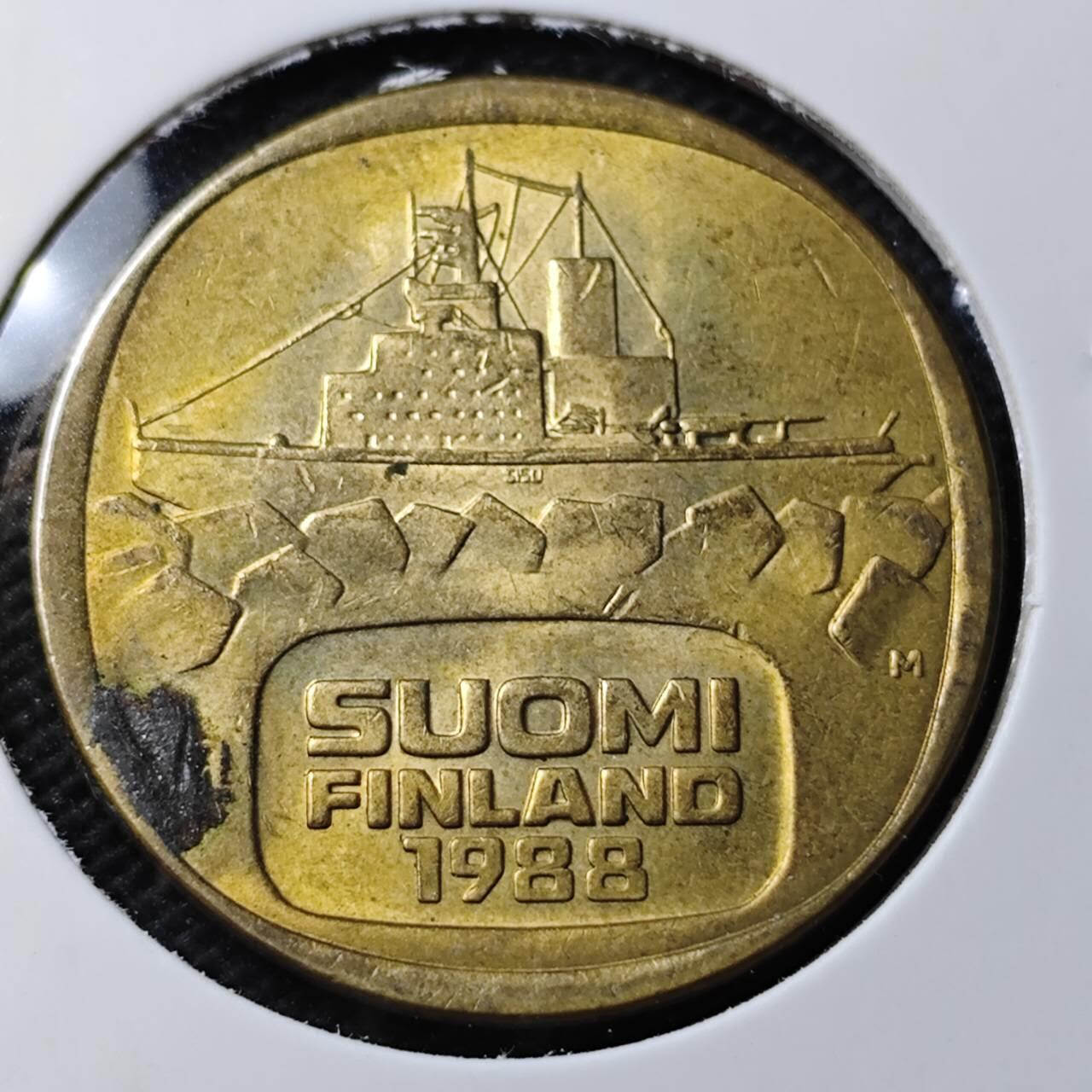 KK钱币收藏小铺 第336场 2月预留时间 周末发货 1988芬兰5马克破冰船