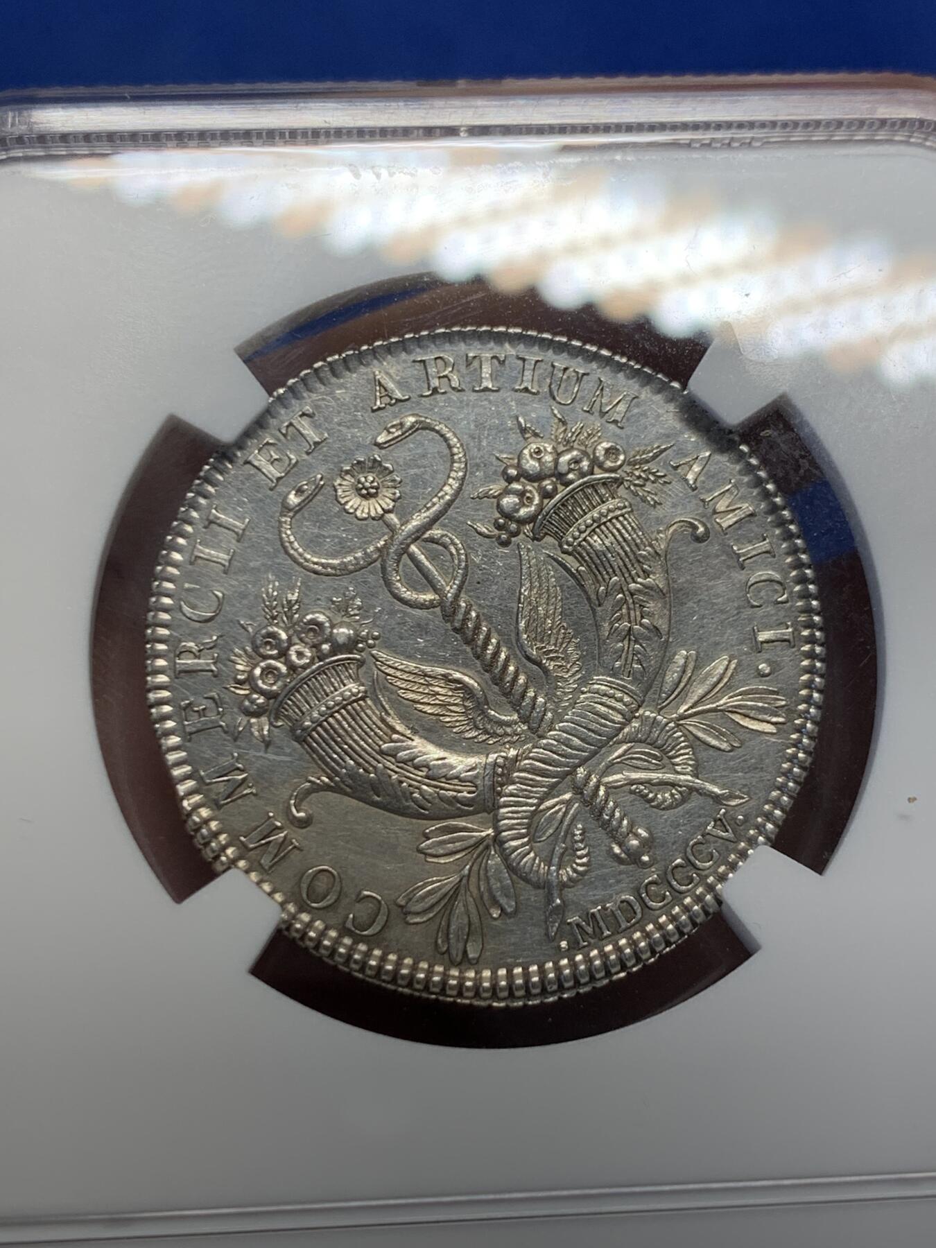 《竞宝斋》第418场 周日，周一，2场连拍 （全场包邮） NGC UNCD 法国1805里昂商业艺术之友协会银代币