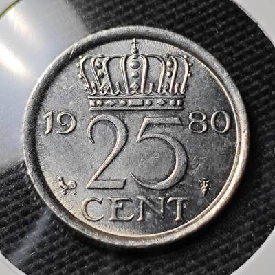 KK钱币收藏小铺 第337场 2月预留时间 周末发货 - 1980荷兰25分 好品 深打状态