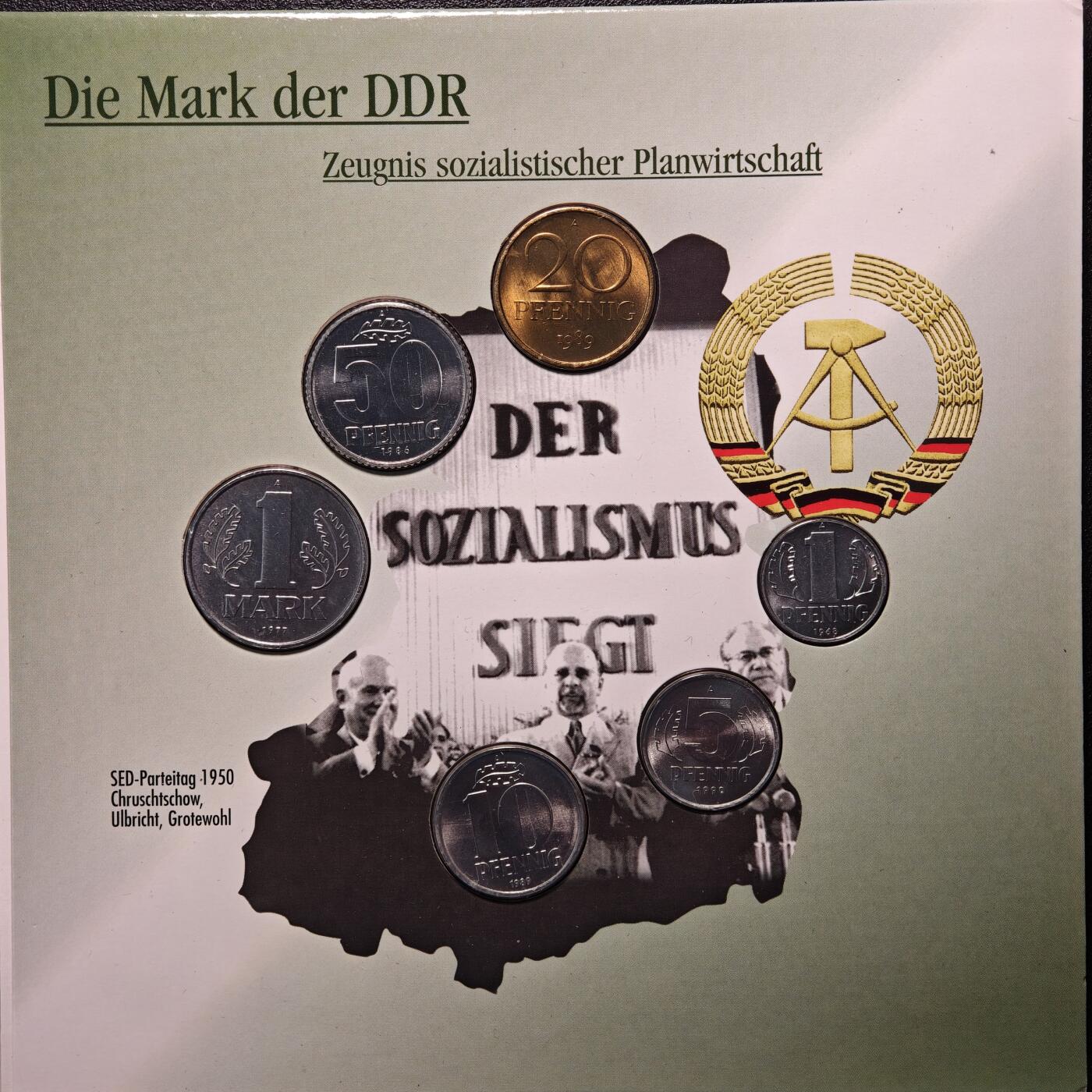 【德藏】世界币章拍卖第146期（拍品征集中~欢迎藏友联系） 德国民主共和国芬尼马克套币 原册 面值为1、5、10、、20、50芬尼 1马克