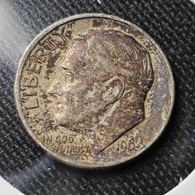KK钱币收藏小铺 套币专场 2月预留时间 周末发货 -   1964美国10分银币 带彩