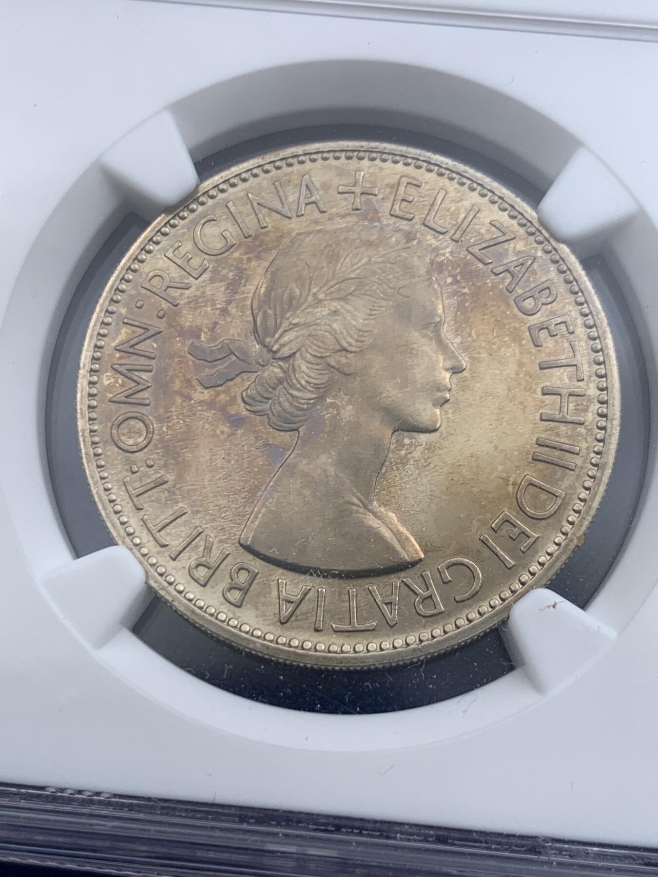 《竞宝斋》第418场 周日，周一，2场连拍 （全场包邮） NGC PF64 英国1953年伊丽莎白登基半克朗精致