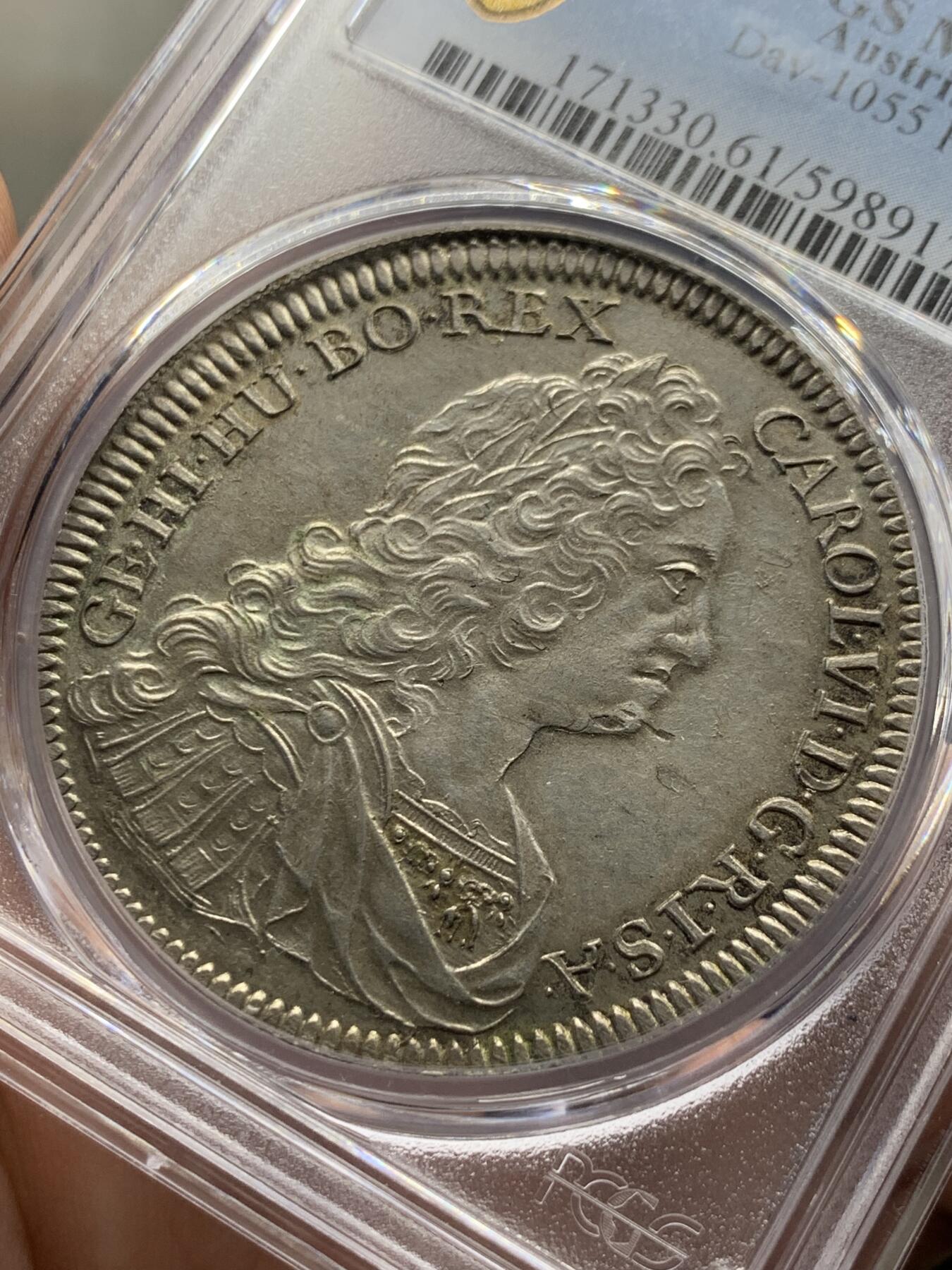 《竞宝斋》第418场 周日，周一，2场连拍 （全场包邮） PCGS MS61 神圣罗马帝国-奥地利1736年卡尔六世1泰勒大银币 深打光亮 确实有低评了 状态见图