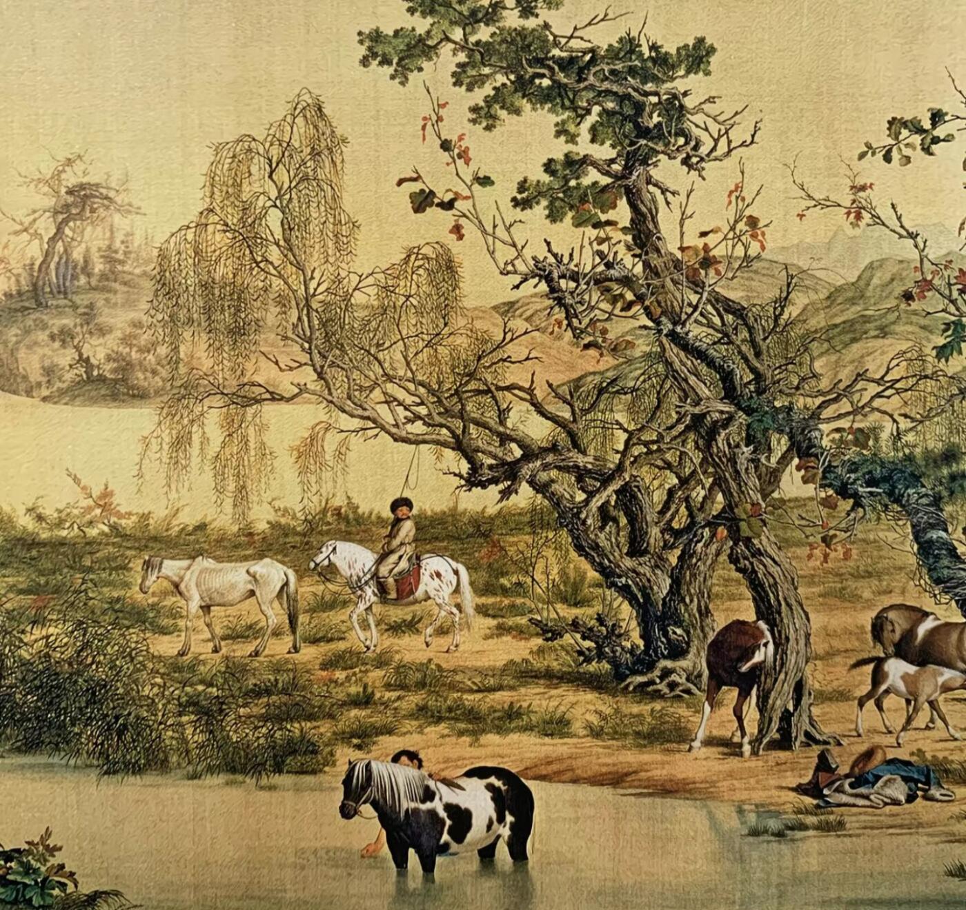 古玩杂相专场（2） 郎世宁百骏图卷轴手卷 23*210cm