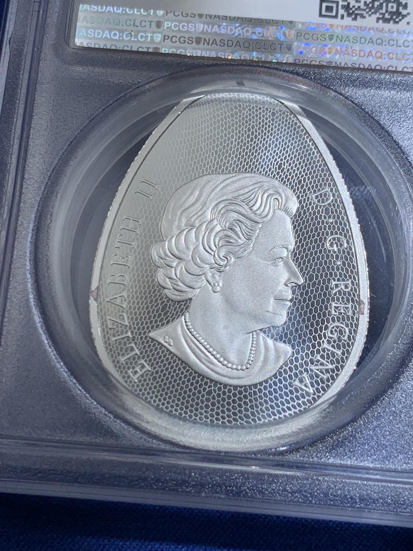 《竞宝斋》第418场 周日，周一，2场连拍 （全场包邮） PCGS PR70DCAM 加拿大2019年伊丽莎白二世-鸭嘴龙20元银币 9999银 31.82克 45×33毫米 加厚盒