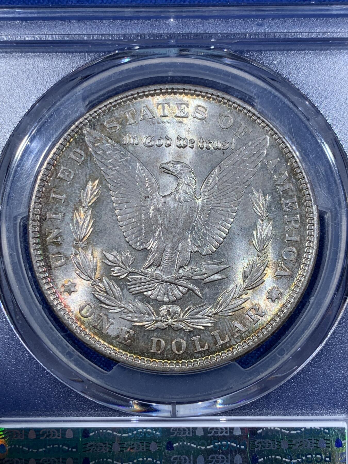 《竞宝斋》第418场 周日，周一，2场连拍 （全场包邮） PCGS MS64 美国 1903年 1美元 摩根银币 后期少年 带点环彩 状态不错