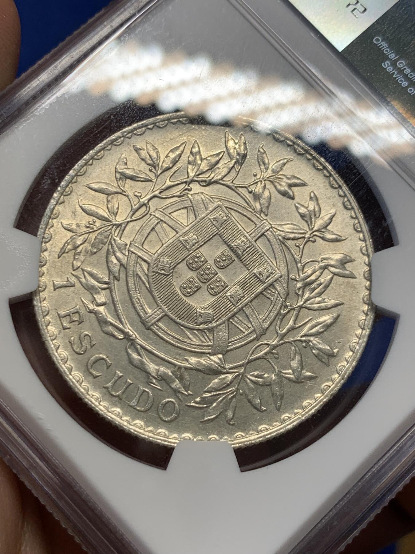 《竞宝斋》第418场 周日，周一，2场连拍 （全场包邮） NGC UNCD 葡萄牙1916年女神1埃斯库多大银币 状态佳