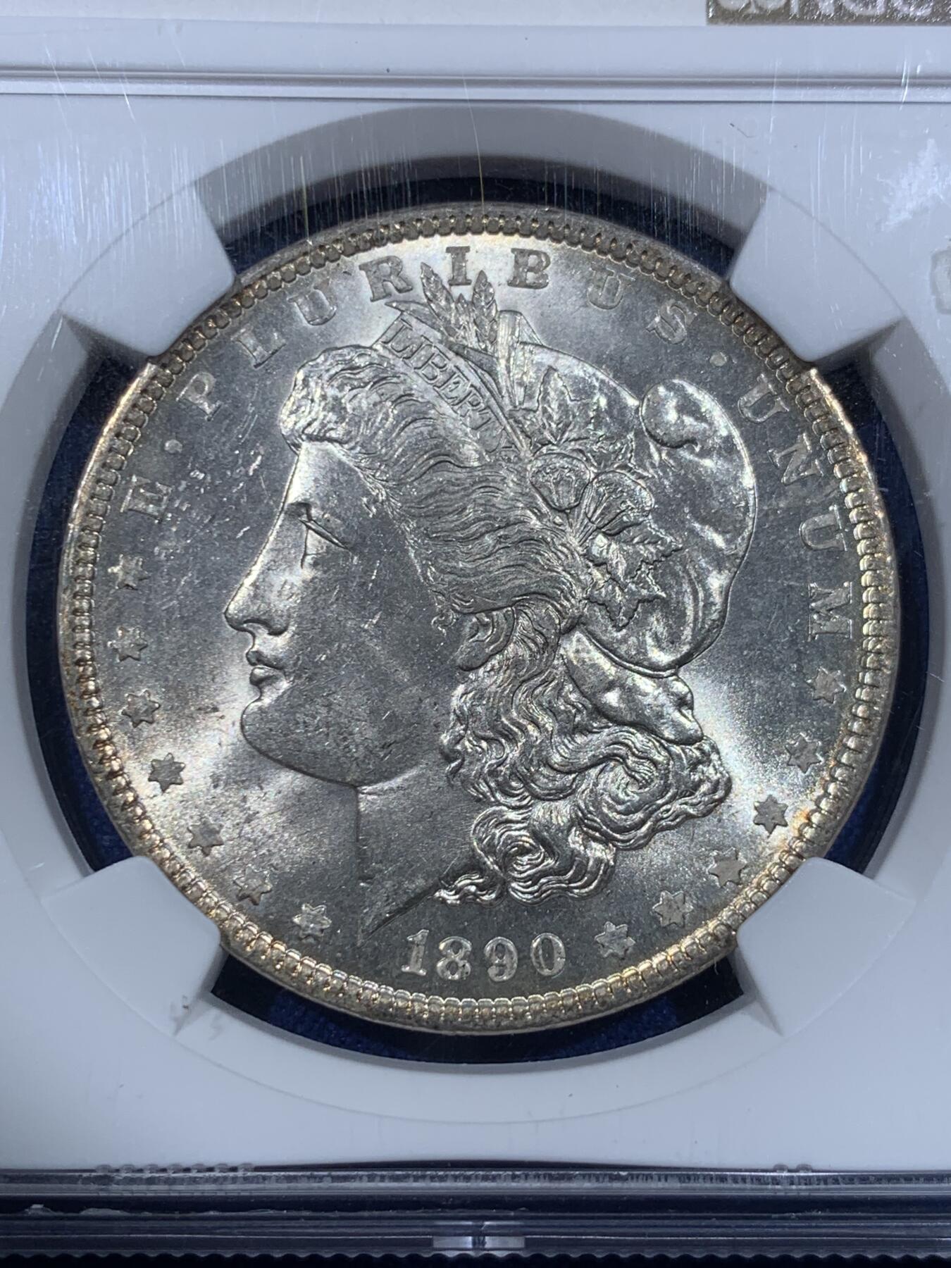 《竞宝斋》第418场 周日，周一，2场连拍 （全场包邮） NGC MS62 美国1890年摩根1美元银币