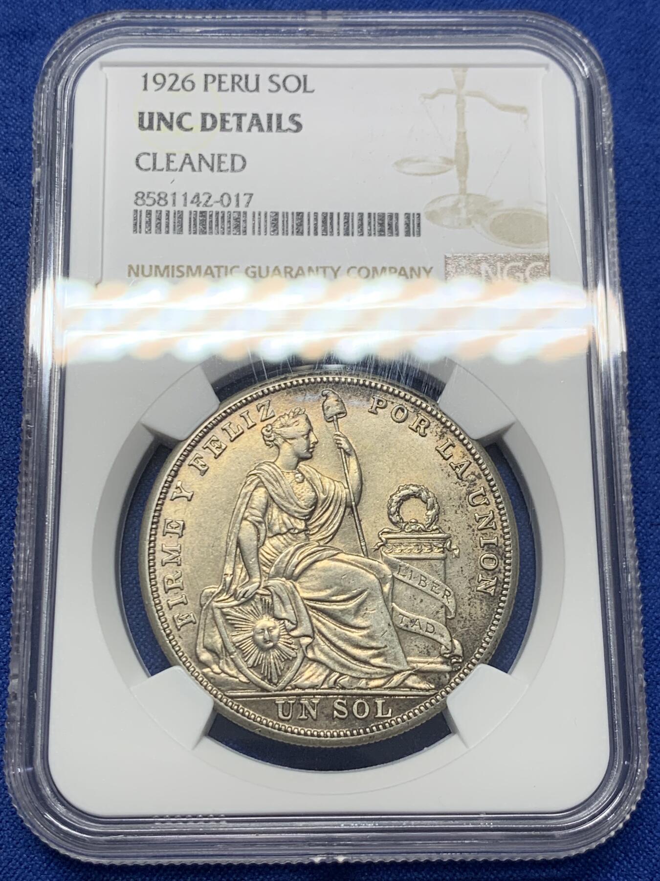 《竞宝斋》第418场 周日，周一，2场连拍 （全场包邮） NGC UNCD 秘鲁 1926年 女神坐像 1索尔大银币