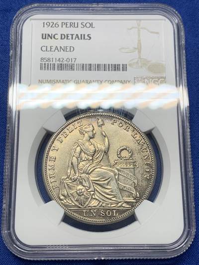 《竞宝斋》第418场 周日，周一，2场连拍 （全场包邮） - NGC UNCD 秘鲁 1926年 女神坐像 1索尔大银币