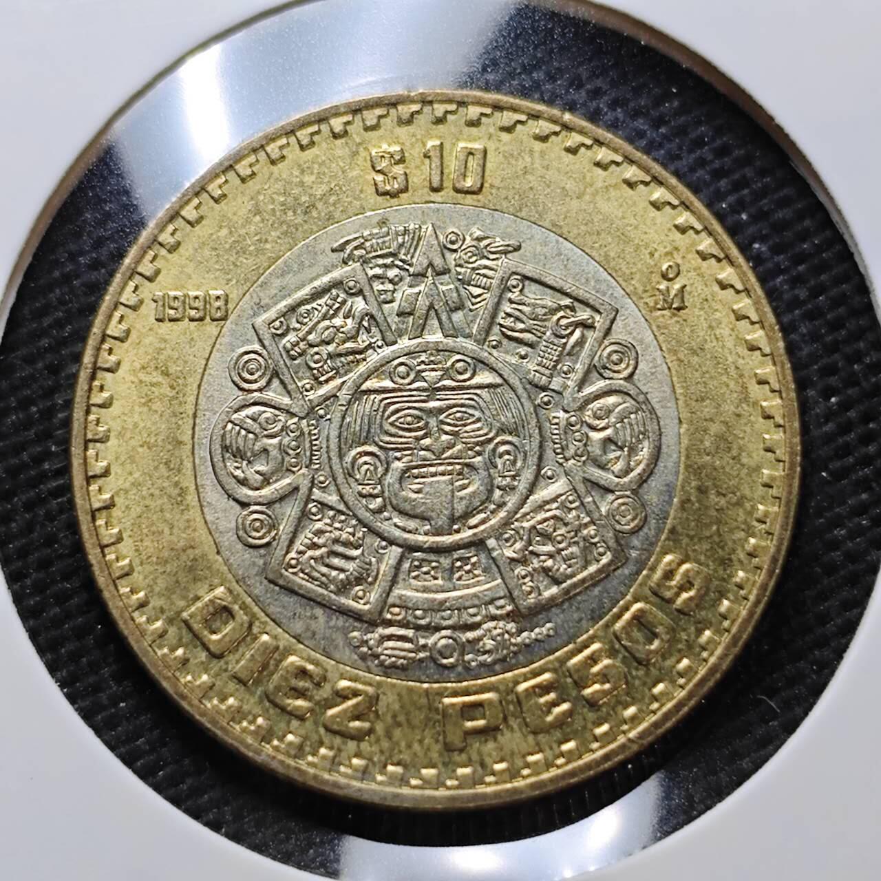 KK钱币收藏小铺 第336场 2月预留时间 周末发货 1998墨西哥10比索 双色币